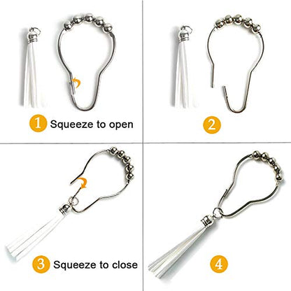 Shower Curtain Hooks Rings, 304 Stainless Steel Shower Curtain Rust Resistant Hooks for Bathroom Shower Rods Set of 12 (White) - color: White