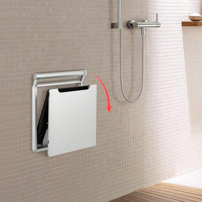 Folding Shower Seat Wall Mounted Heavy Duty Aluminum Alloy Bath Chair with Handrail Non Slip Pads for Elderly Disabled Pregnant Women Bathroom Shower Room