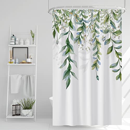 AWERT Green Mixed Light Blue Plant Shower Curtain with 8 Hooks Decorative Sage Green Shower Curtain for Bathroom Waterproof Fabric 48x72inch - color: Green and Light Blue, size: 48"W x 72"L (Pack of 1)