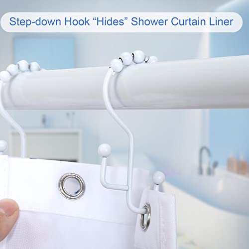 Shower Curtain Rings, SUTINE Double Shower Curtain Hooks, Rust-Resistant Metal Shower Curtain Rings, Free Sliding Stainless Steel Shower Hooks for Shower Curtains & Liners, 12pcs-White - color: White