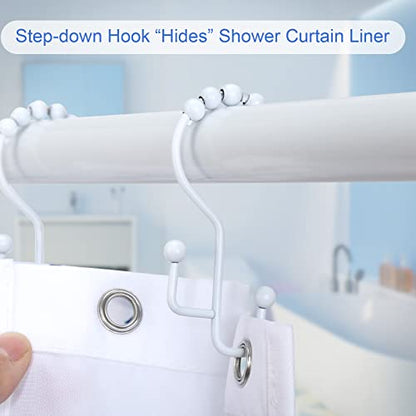 Shower Curtain Rings, SUTINE Double Shower Curtain Hooks, Rust-Resistant Metal Shower Curtain Rings, Free Sliding Stainless Steel Shower Hooks for Shower Curtains & Liners, 12pcs-White - color: White