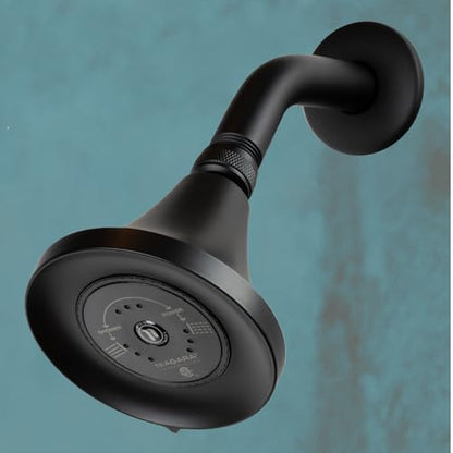 Niagara Conservation N3915MB Earth Luxe 3-Spray with 1.5 GPM 3.35-in. Wall Mount Adjustable Fixed Shower Head in Matte Black, 1-Pack | Bathroom Shower Head Sprayer with Pressure Compensation - color: Matte Black, style: 1.50 GPM