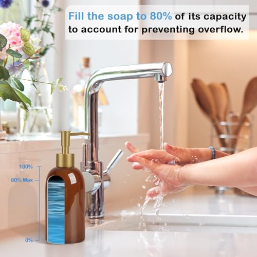 Natheeph 14OZ Ceramic Soap Dispenser Can Fill Liquid for Bathroom, Kitchen | Refillable Hand Soap Dish Soap,Detergent for Kitchen, Bathroom, Soap Pump Dispenser Bottle, Ceramic (Amber) - color: Brown