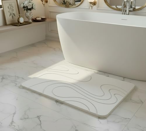 Premium Stone Bath Mat Diatomaceous Earth Ultra Absorbent Quick Drying Easy to Clean Non-Slip Diatomite Stone Bath Shower Mat Ideal for Bathroom Floor (White) - color: White
