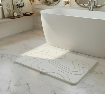 Premium Stone Bath Mat Diatomaceous Earth Ultra Absorbent Quick Drying Easy to Clean Non-Slip Diatomite Stone Bath Shower Mat Ideal for Bathroom Floor (White) - color: White