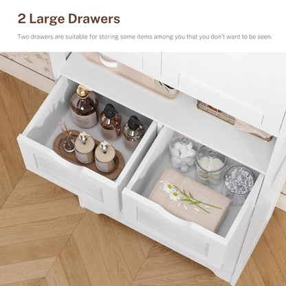 Iwell Tall Storage Cabinet with Adjustable Shelf & 2 Drawers, Kitchen Pantry Cabinet, Pantry Cabinets with 4 Doors, Tall Cabinets for Living Room, Kitchen, Bathroom, White - color: White-4 Shelves