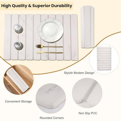 Stone Drying Mat for Kitchen Counter, 24"(L)×16"(W), Collapsible Quick Dry Stone Dishes Mats, Absorbent Diatomaceous Earth Mats for Kitchen, Bathroom - color: White Marble