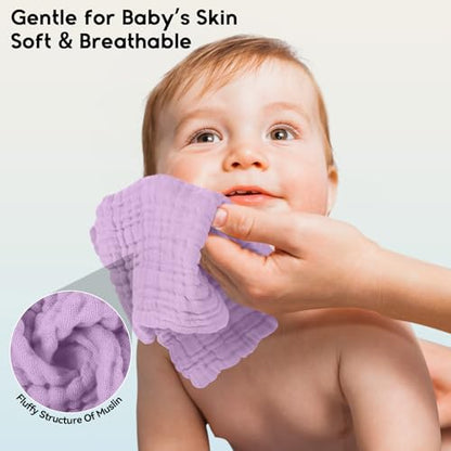 Unnivoll Muslin Burp Cloths Baby 12''X12'', Baby Washcloths 6 Pack, 100% Cotton Baby Wash Cloths Absorbent and Soft for Newborn Infants Kids Boys Girls - Gradient Purple - color: Gradient Purple