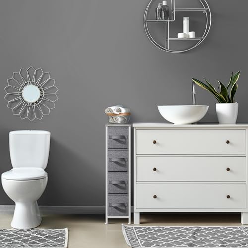Sorbus Narrow Dresser with 4 Drawers - Vertical Slim Storage Chest of Drawers with Steel Frame, Wood Top & Easy Pull Fabric Bins for Small Spaces, Closets, Bedroom, Bathroom & Laundry (Gray) - color: Grey, style: 4 Drawer