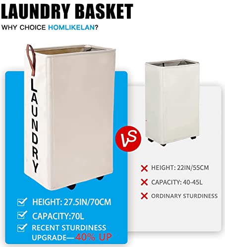 70L Large Rolling Laundry Hamper - Tall Narrow Basket With Wheels, Slim Clothes Bin, 27.5" Beige - color: Beige/L, size: Slim Pro 27.5"