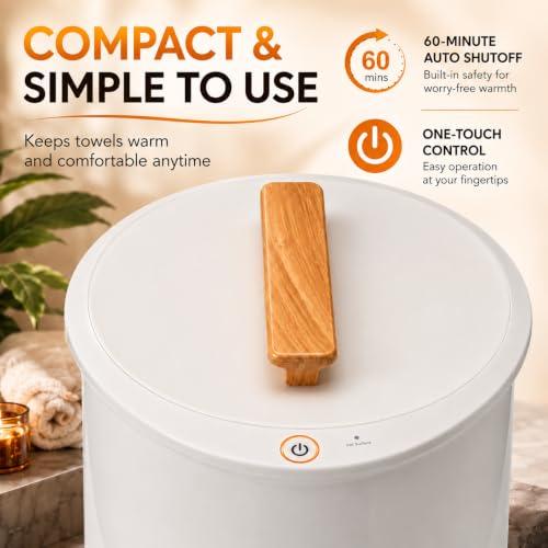 Di’Aroma Luxury Electric Towel Warmer Bucket for Bathroom, Large Spa Towel Warmer Fits 2 Oversized Towels, Bathrobes & Blankets, Fast Heating, Bathroom Towel Heater - color: Light Wood & White