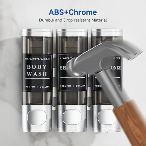 Shampoo and Conditioner Dispenser, Shower Soap Dispenser Wall Mounted, Shampoo Dispenser for Shower Wall No Drill, Bathroom Body Wash Dispenser 3 * 350ml Silver 3 Chamber - color: Silver 3-1