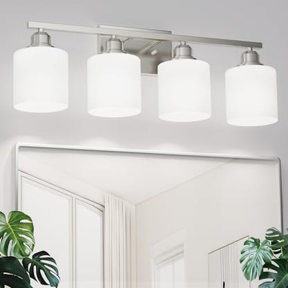 4-Light Bathroom Light Fixtures Over Mirror, Glass Shade & Anti-Rust Nickel Finished,Brushed Nickel Vanity Lights, Modern Bathroom Vanity Light, Bathroom Light for Small Space - color: Brushed Nickel-4 Light
