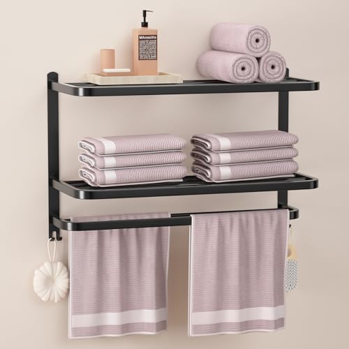 23 Inch 3-Tier Black Towel Racks for Bathroom with Towel Bars Multilayer Hotel Towel Shelf Stainless Steel Wall-Mounted Matte Finished Holder with Towel Shelves - color: Black 3tier