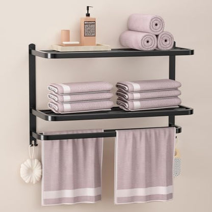 23 Inch 3-Tier Black Towel Racks for Bathroom with Towel Bars Multilayer Hotel Towel Shelf Stainless Steel Wall-Mounted Matte Finished Holder with Towel Shelves - color: Black 3tier