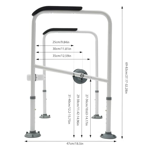 Toilet Rails for Bathroom, Stand Alone Toilet Handrail Frame with Adjustable Height, Medical Frame for Elderly Handicap, 300lbs Capacity Toilet Support Rail with Padded Handles