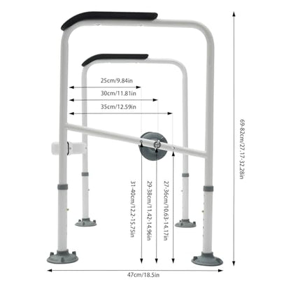 Toilet Rails for Bathroom, Stand Alone Toilet Handrail Frame with Adjustable Height, Medical Frame for Elderly Handicap, 300lbs Capacity Toilet Support Rail with Padded Handles