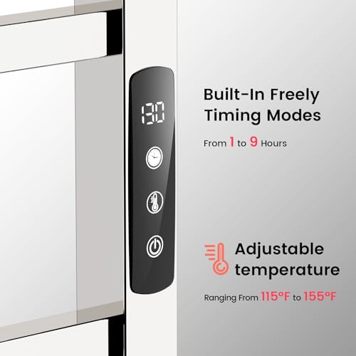Towel Warmer,304 Stainless Steel Compact Towel Warmer Rack for Bathroom -10 Bars Wall Mounted Towel Heater with Intelligent Touch Screen Timer, Hard Wired/Plug-in, (Compact Design)
