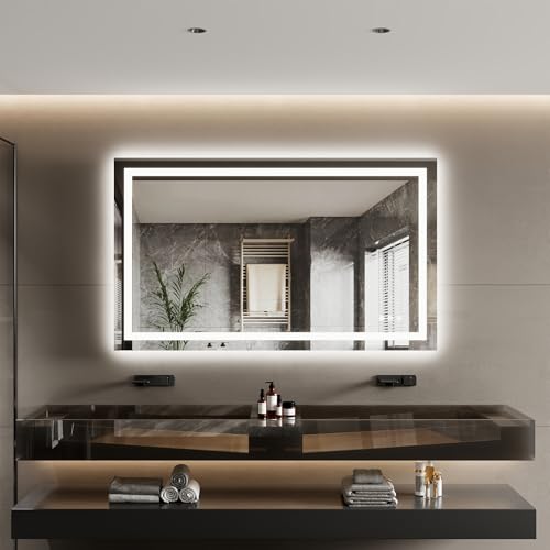 24x32 LED Vanity Mirror for Bathroom, Dual Backlit & Front Lighting, 3CCT Dimmable, Anti-Fog, Shatterproof Tempered Glass, ETL Certified, Memory Feature, Modern Frameless Wall Mirror with Lights
