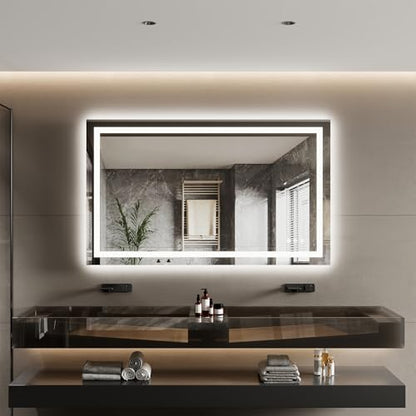 24x32 LED Vanity Mirror for Bathroom, Dual Backlit & Front Lighting, 3CCT Dimmable, Anti-Fog, Shatterproof Tempered Glass, ETL Certified, Memory Feature, Modern Frameless Wall Mirror with Lights