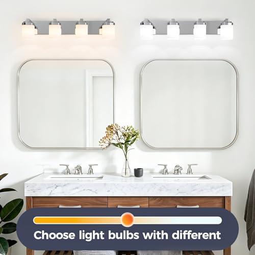 29 Inches Bathroom Vanity Light, 4-Light Chrome Bathroom Light Fixtures Over Mirror, Bathroom Light Shower Lamp with Milky White Square Glass Shade, Modern Farmhouse Lighting Fixtures - color: Chrome, size: 29 Inch : 4-lights