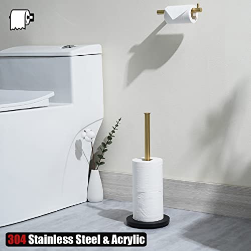 JQK Toilet Paper Storage Stand Gold, 304 Stainless Steel Thicken 0.8mm Tissue Reserve Holder Dispenser for Bathroom, Brushed Gold, TPS180-BG - color: Gold & Black Base