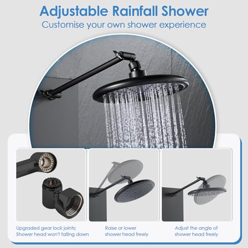 ROVOGO Shower Panel Tower System Stainless Steel, 43.3 Inch, Matte Black | Height Adjustable Shower Arm, Self-Cleaning Shower Head, 5-Setting Handheld, 6 Body Jets, W/ Brass Mixing and Diverter Valve - color: All Black
