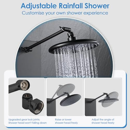 ROVOGO Shower Panel Tower System Stainless Steel, 43.3 Inch, Matte Black | Height Adjustable Shower Arm, Self-Cleaning Shower Head, 5-Setting Handheld, 6 Body Jets, W/ Brass Mixing and Diverter Valve - color: All Black