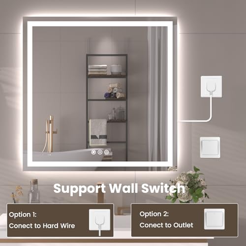 Snowdool 40 x 30 in LED Bathroom Mirror, Front and Backlit, Anti-Fog | Front and Backlit, 3 Color Temperatures, Anti-Fog, Tempered Glass - size: 40"L x 30"W