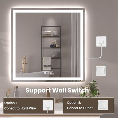 Snowdool 40 x 30 in LED Bathroom Mirror, Front and Backlit, Anti-Fog | Front and Backlit, 3 Color Temperatures, Anti-Fog, Tempered Glass - size: 40"L x 30"W