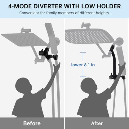 G-Promise 14 Inch All Metal Rain Shower Head with Handheld (Matte Black) | Suits Every Height, Pause Mode Diverter, Massage Mode Handheld, Full Body Coverage, Easy to Install, Modern Bath Upgrade - color: Matte Black, size: 14 Inch