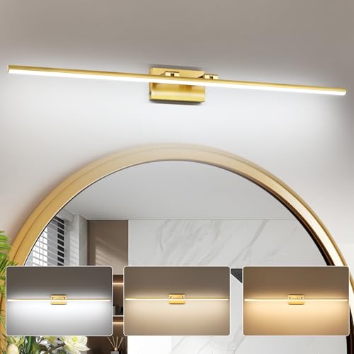 LED Bathroom Vanity Light, Modern Bathroom Light Fixture Over Mirror (3000K/4000K/6000K, Dimmable), Vanity Light Bar with Angle Adjustable, 48 Inch, Brass - color: Brass, size: 48 inch