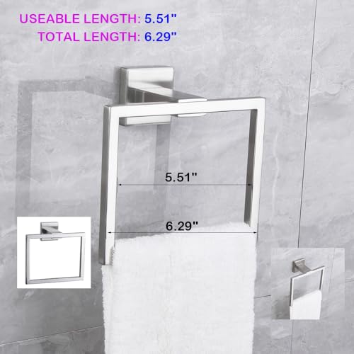 Hand Towel Holder for Bathroom SUS 304 Stainless Steel Towel Ring Heavy Duty Hand Towel Racks Wall Mount Simple Square Towel Hanger, Brushed Finish - color: Brushed