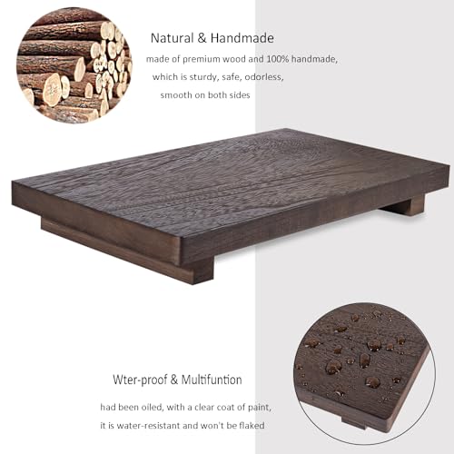 zoocatia Small Wood Tray Pedestal Stand Farmhouse Bathroom Decor Decorative Wooden Riser Kitchen Soap Dish Holder for Vanity, Counter, Sink, Large 11.8" x 7" - Walnut | Waterproof, Lightweight, Easy Clean, Small Wooden Riser Pedestal Stand Accessories for