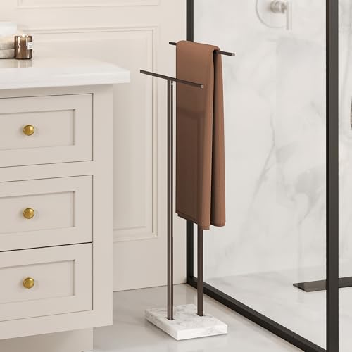 KES Bronze Standing Towel Rack with Weighted Marble Base, Towel Rack Stand | 2-Tier Bath Towel Holder, Holds Bath And Hand Towels, Anti-Slip Pads, Bathroom Floor, No Drilling, 18/8 Stainless Steel - color: Bronze, size: 33” H (2-tier)