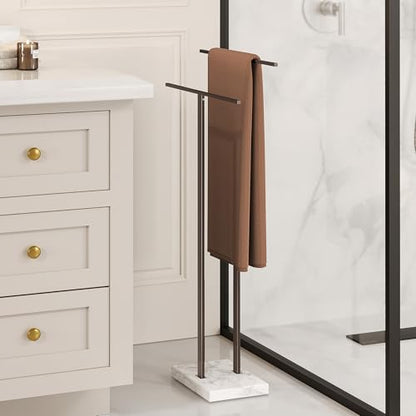 KES Bronze Standing Towel Rack with Weighted Marble Base, Towel Rack Stand | 2-Tier Bath Towel Holder, Holds Bath And Hand Towels, Anti-Slip Pads, Bathroom Floor, No Drilling, 18/8 Stainless Steel - color: Bronze, size: 33” H (2-tier)