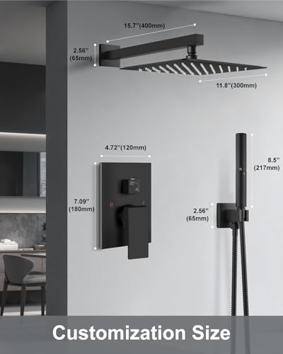 Aolemi Shower System with Rain Head and Handheld,12-Inch,Matte Black | High-Pressure Shower Faucet Set with Dual-Function Handheld,Rough-In Valve,1.8 GPM,Wall-Mount Trim Kit - color: Matte Black, size: 12 Inch