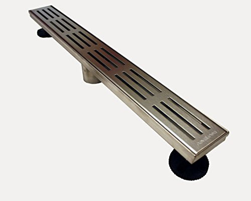 ZA Linear Shower Drain (32 Inch TRI-LINE Pattern) Sleek and Modern Brushed Stainless Steel, with Hair Strainer, Leveling Feet and Threaded Adapter - size: 32