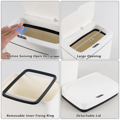 Teyyvn 4 Gallon Automatic Motion Sensor Bathroom Trash Can with Lid, White | Plastic Smart Garbage Can Touchless, Automatic Trash Can, Plastic Trash Bins for Bedroom Office Kitchen Toilet