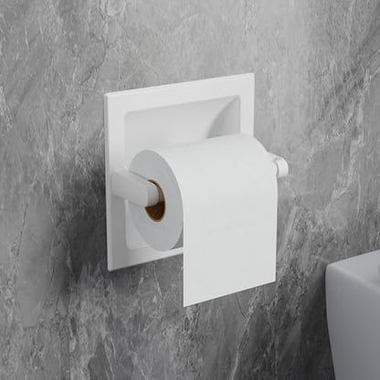 Recessed Toilet Paper Holder White,Pivoting Toilet Tissue Holder,Made of SUS304 Stainless Steel, in Wall Toilet Paper Holder with Bracket - color: White
