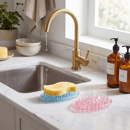 2 Pcs Plastic Soap Holder Soap Dish Bar Saver Tray with Holes Sponge Holder for Kitchen Bathroom Shower Counter, 4.5 x 3 x 0.7 Inches (Pink,Blue) - color: Pink, Blue