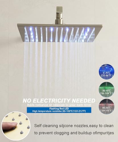 4 Way Thermostatic Shower Diverter System with 12 inch Shower Head and Tub Spout, Brushed Gold Bathtub Shower Faucet Set with 6 Body Jet and Handheld Spray - color: Brushed Gold, size: 12" Wall Shower