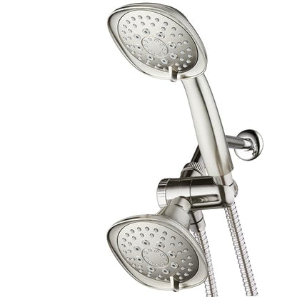 AquaDance Luxury Square 48-setting High-Pressure Dual Head/Handheld Shower Spa Combo. Extra-Long 72" Stainless Steel Hose, 3-way Flow Diverter, Satin Nickel Finish - color: Satin Nickel