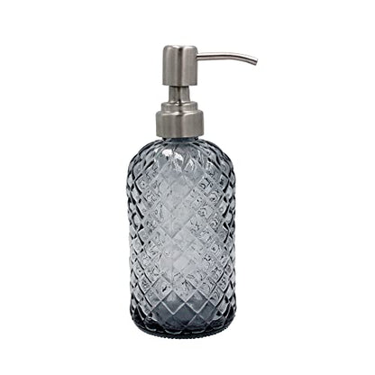16 oz Diamond Pattern Glass Soap Dispenser, Kitchen and Bathroom Refillable Soap Dispenser with Rust Resistant Stainless Steel Pump for Hand Soap, Lotion Glass Liquid Dispenser (Grey) - color: Gray