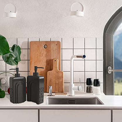 Soap Dispenser Set with Stainless Steel Pump, 2 Pack Ceramic Refillable Dish Soap and Hand Soap Dispenser for Kitchen, Bathroom, Matte Black - color: Black