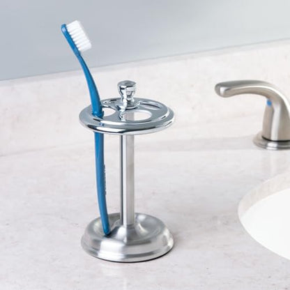 iDesign Steel Divided Toothbrush Holder Stand, 3.25" x 3.25" x 5.75" | Four Divided Compartments, Brushed Nickel & Polished Chrome - color: Split Finish, style: Pack of 1