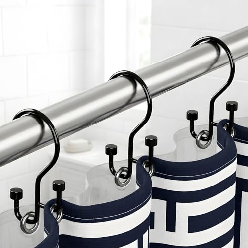 Bathway 12-Pack Double Shower Curtain Hooks, Rust-Resistant Metal Shower Curtain Rings with High-Low Design to Separate Liner & Curtain, Smooth Glide, Black - color: Black