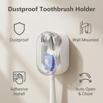 Wall Mounted Toothbrush Holder 4 Pack, with Cover for Bathroom | Automatic Opening & Closing, Dustproof & Waterproof, Self Adhesive, No Drilling, ABS Material, for Family Toothbrush Storage - size: 4-Pack