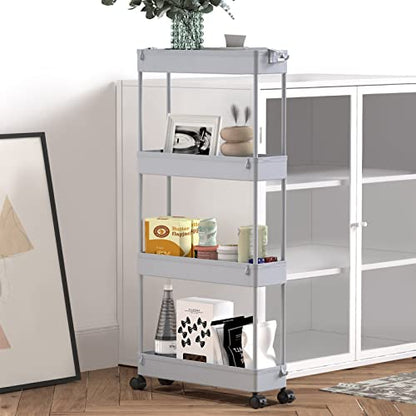 Slim Storage Cart 4 Tier,Bathroom Organizer Rolling Utility,Mobile Shelving Unit Slide Out for Office, Kitchen, Laundry Room & Narrow Places,Gray - color: Gray