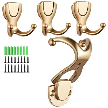 Coat Hooks Wall Mount: Flip Lid Conceals Screws & Double Hooks, Heavy Duty Wall Hooks, Damage-Resistant Clothing Design, Towel Hooks for Bathroom Living Room to Hang Coats Hats Keys (4, Gold) - color: Gold